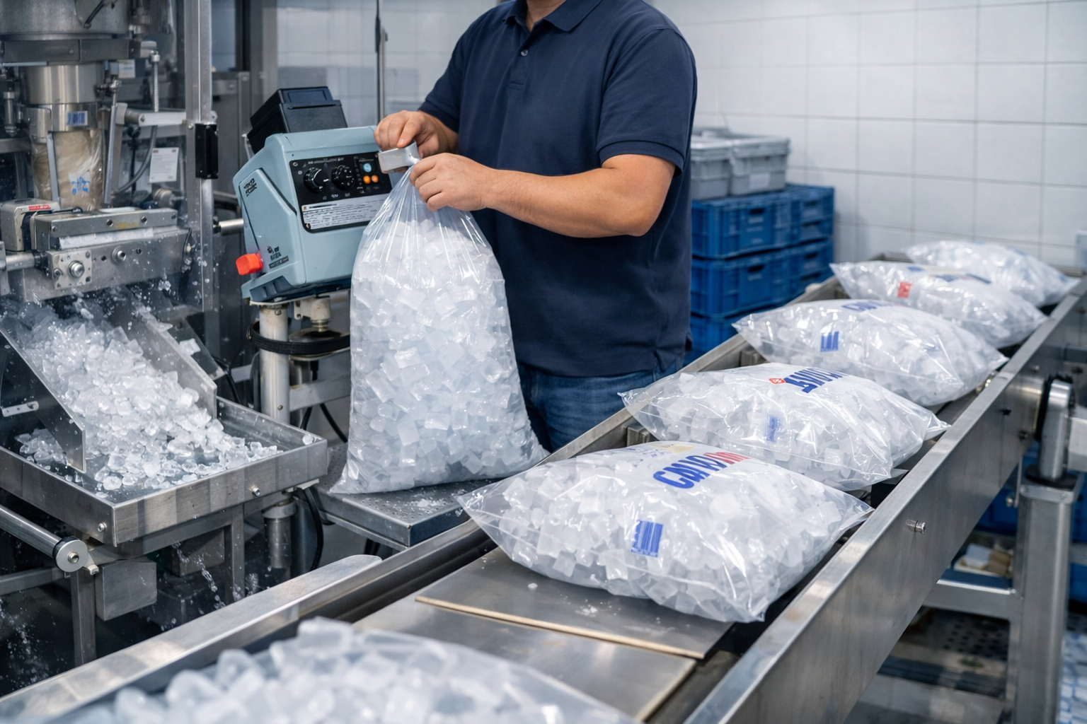 Envasado de hielo en línea de producción CUBISUR